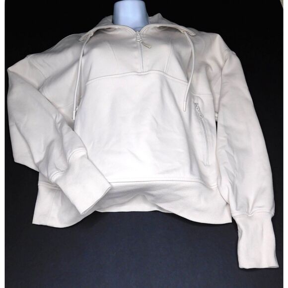 Woman's Quarter Zip Sweatshirt Dynamic Fleece Sz. L Off White Thumbhole Cuff - Picture 9 of 9